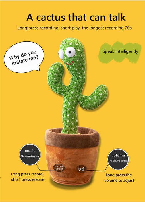Rechargeable Dancing & Talking Cactus – Sings, Repeats, Entertains! - The Arabian Mart