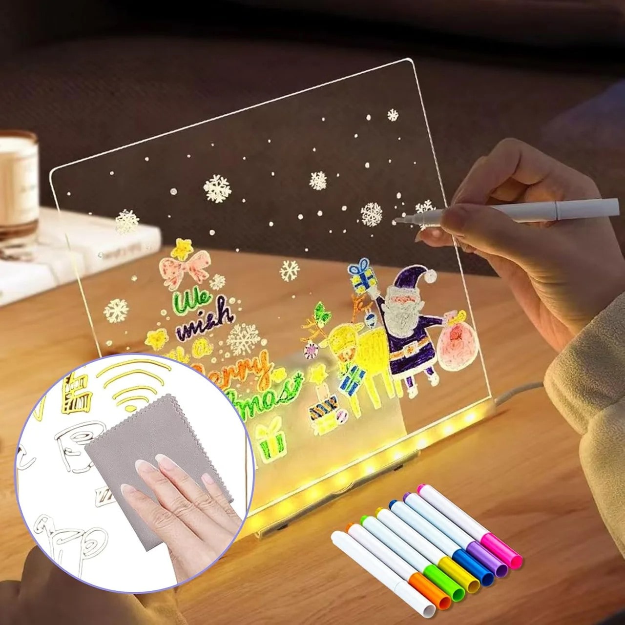 Magic LED Drawing Board With 7 Color Markers – Fun for Kids