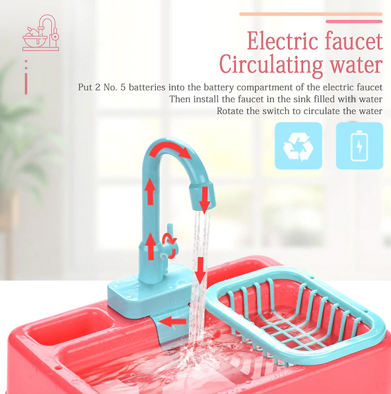 Realistic Electric Kitchen Sink Play Set For Kids