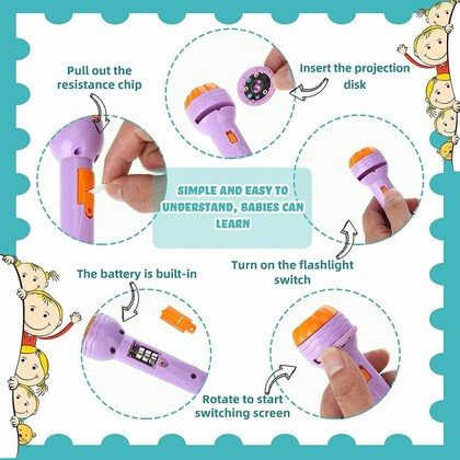 Mini Projector Torch Toy with 24 Slides for Kids